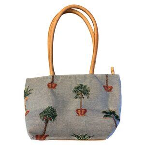 Tommy Bahama Tropical Print Tapestry Tote Handbag Small Shoulder Bag Leather Han